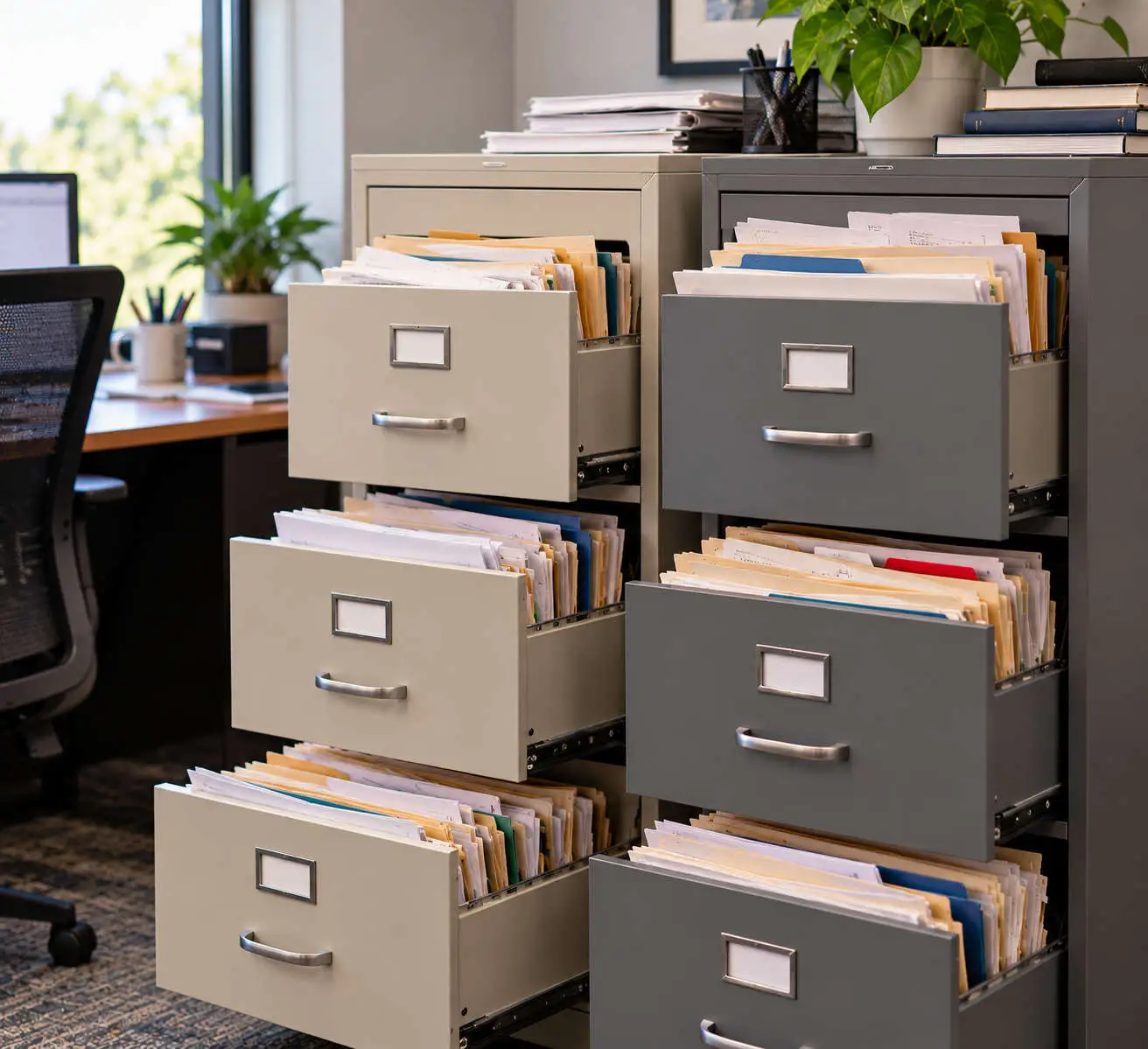 Organized Filing Cabinets in a Bright Office Organized Filing Cabinets in a Bright Office