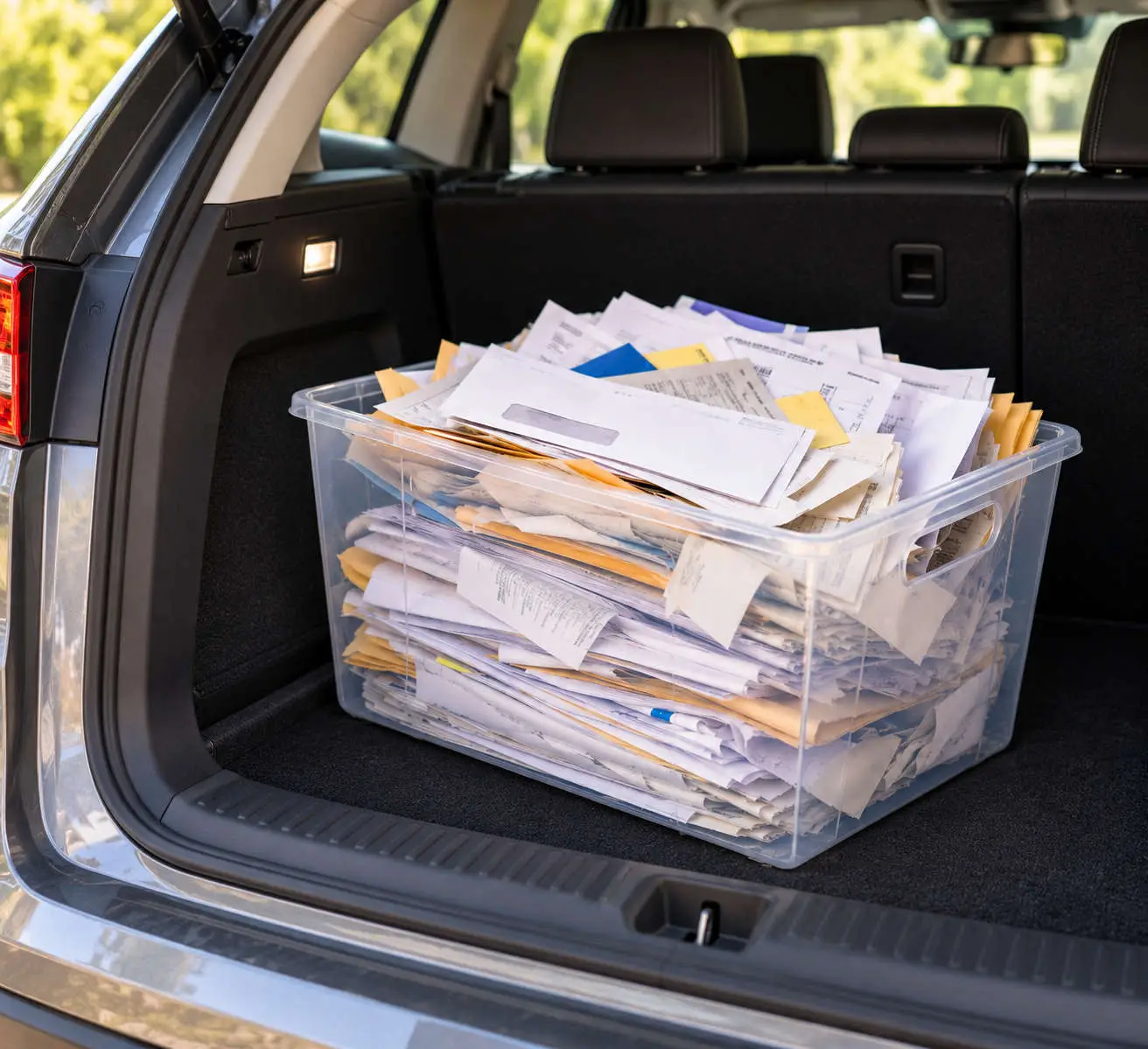 SUV Trunk Filled With Paperwork SUV Trunk Filled With Paperwork